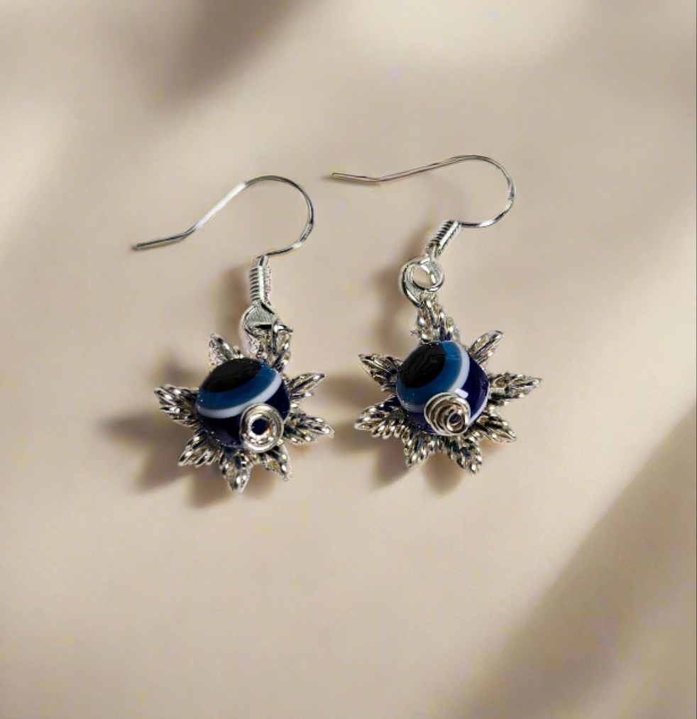 Evil eye silver star earrings