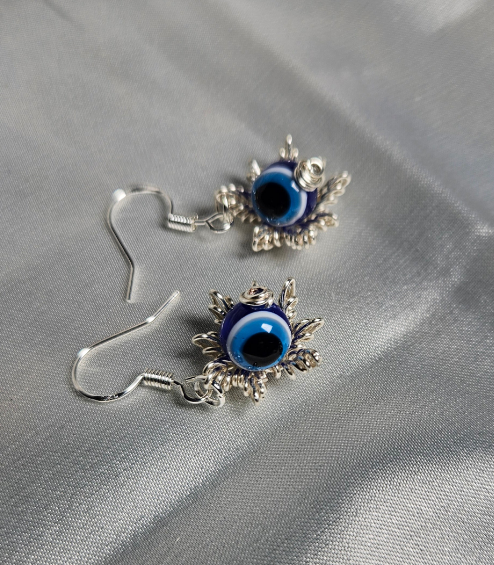 Evil eye silver star earrings