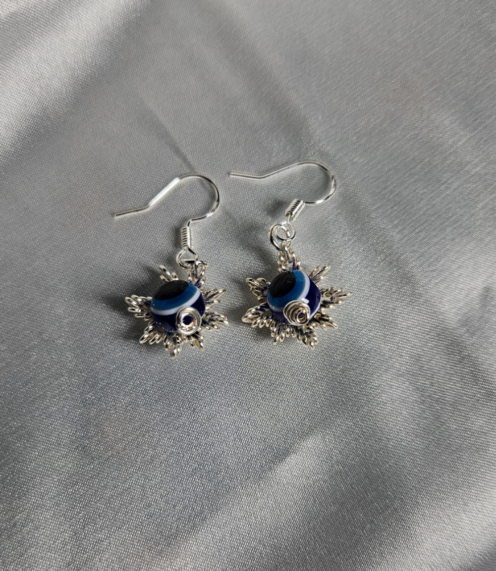 Evil eye silver star earrings