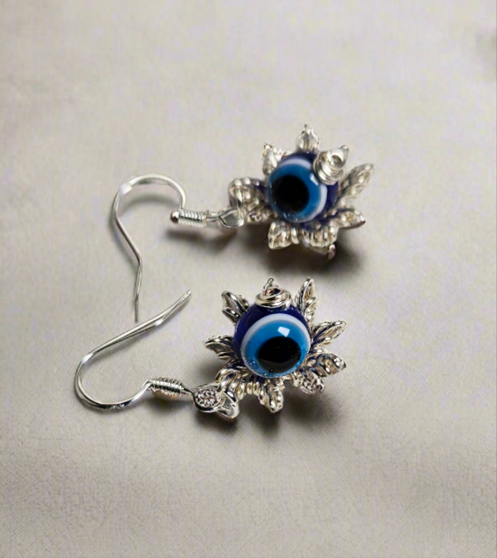 Evil eye silver star earrings