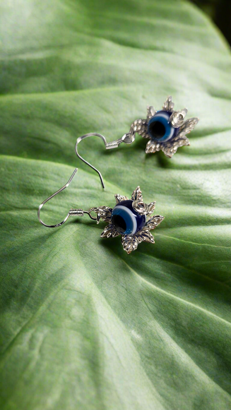 Evil eye silver star earrings
