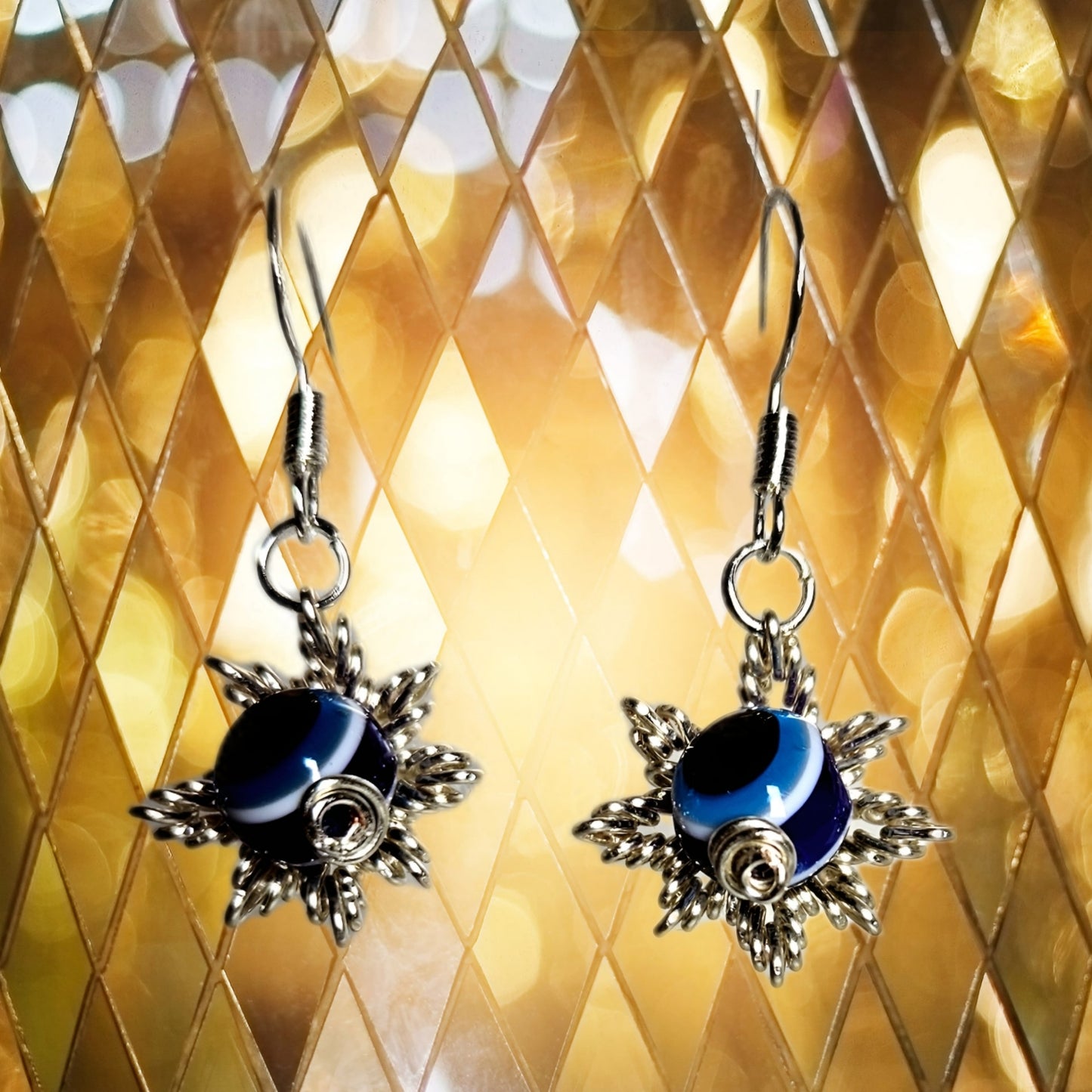 Evil eye silver star earrings