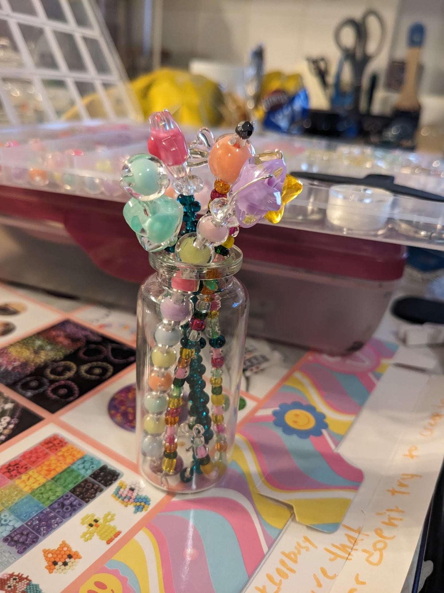 Tiny Beaded Flower Bouquet & Jar