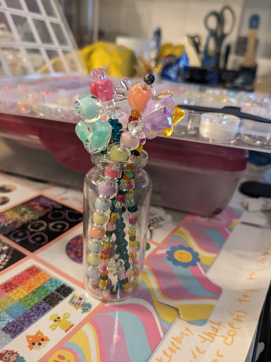 Tiny Beaded Flower Bouquet & Jar