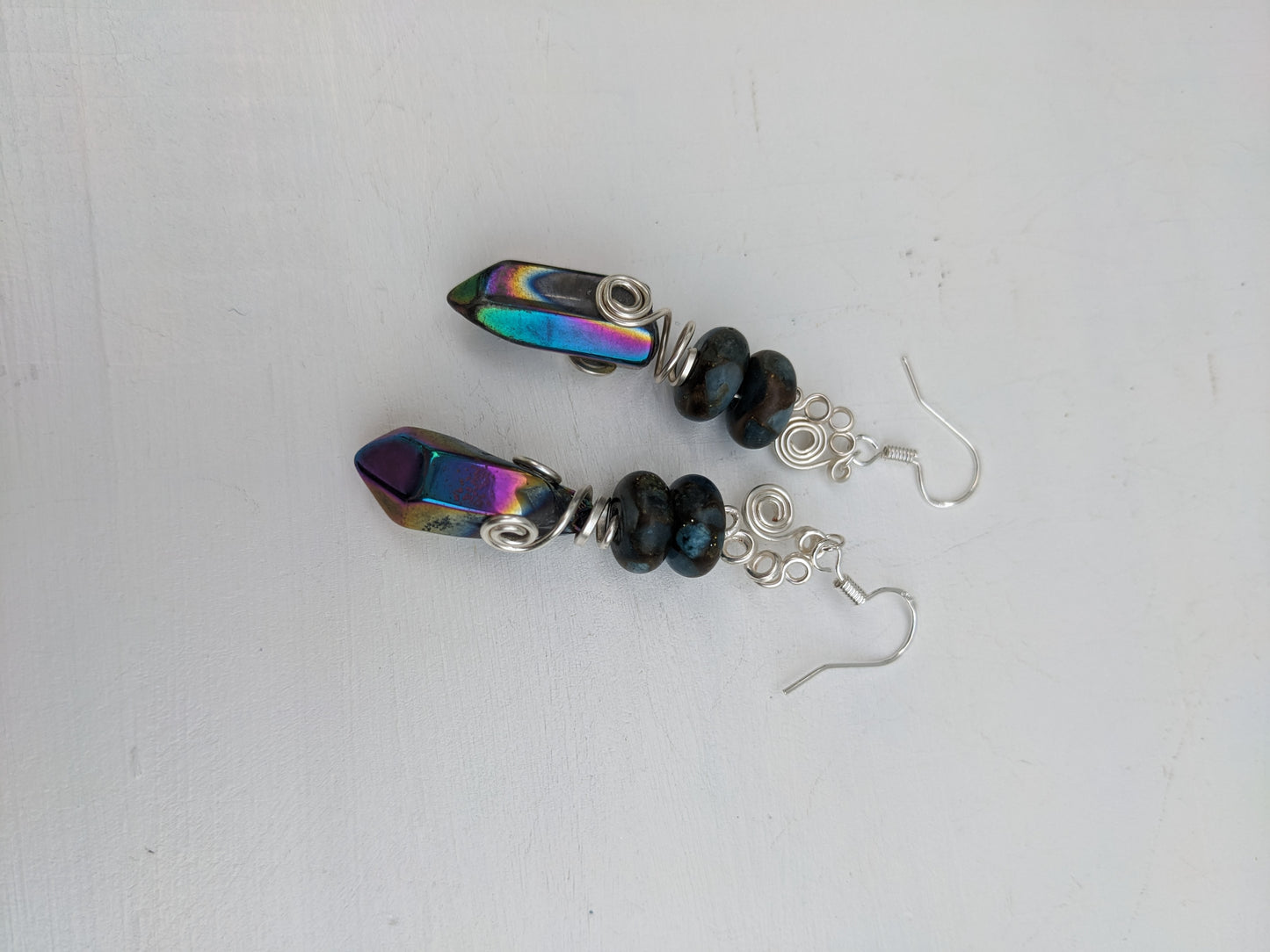 Luster quartz silver wire earrings