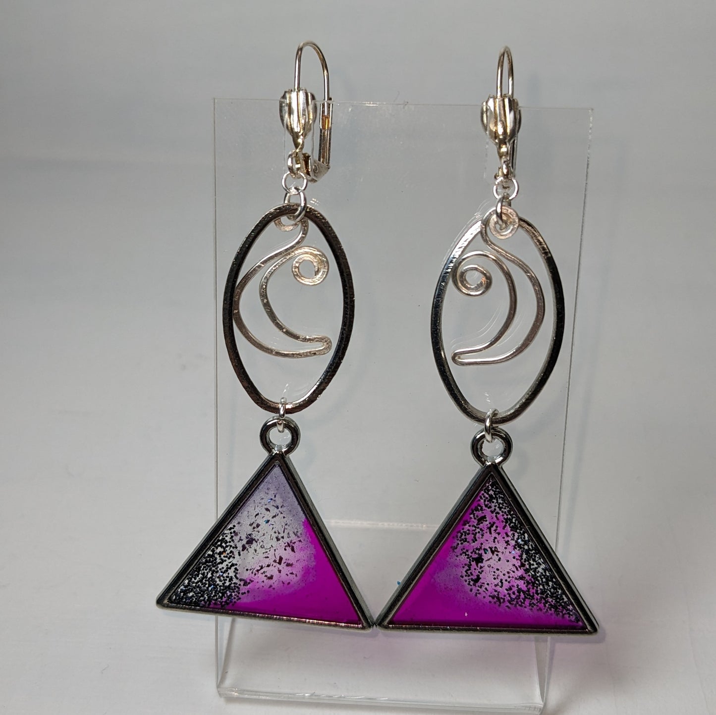 Silver Moon purple triangle earrings