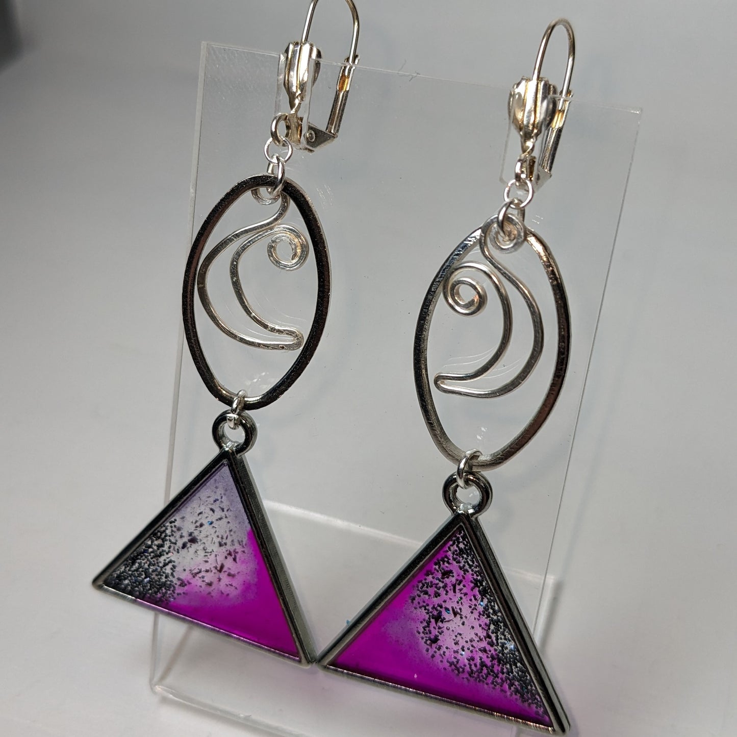 Silver Moon purple triangle earrings