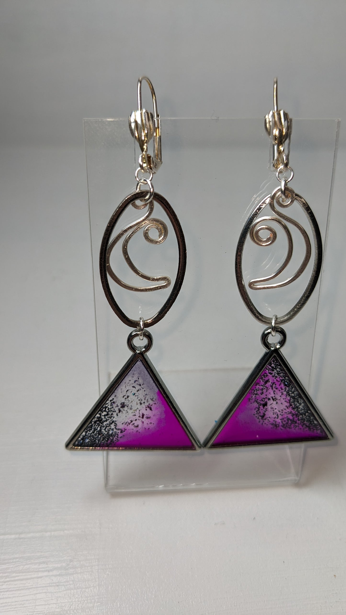 Silver Moon purple triangle earrings