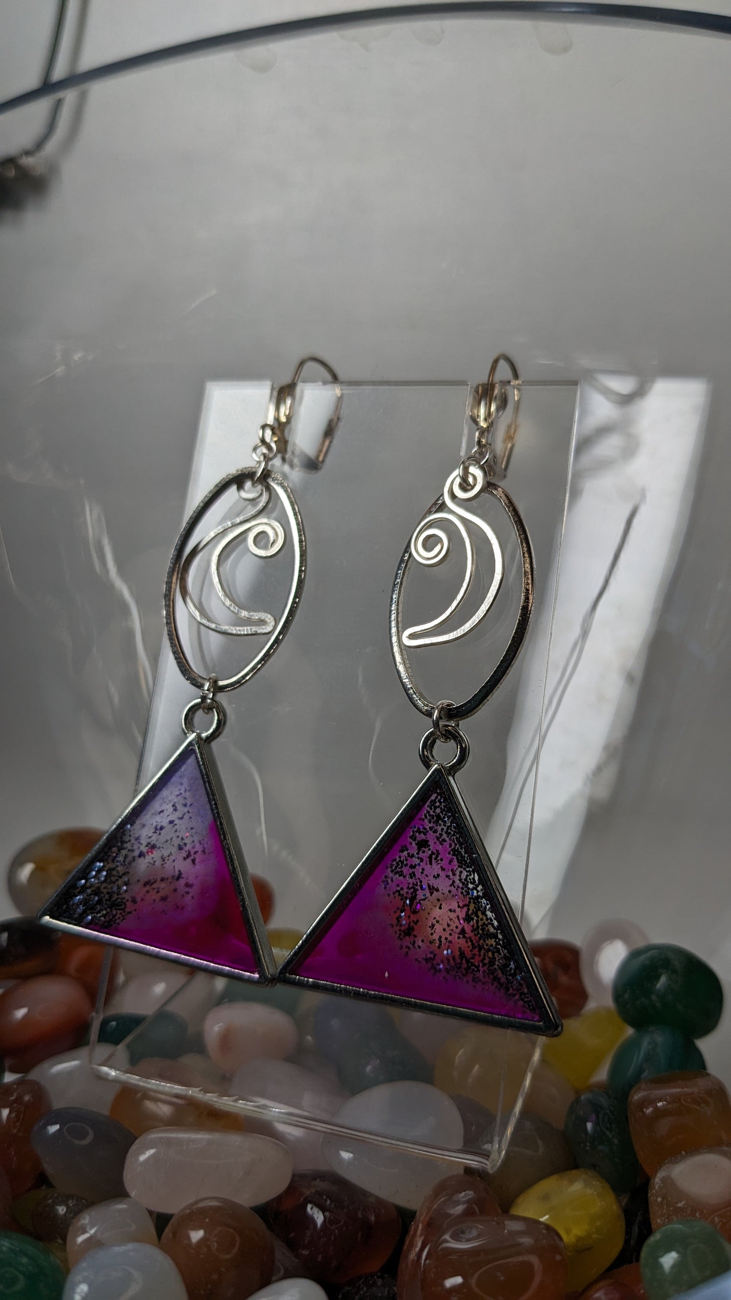 Silver Moon purple triangle earrings