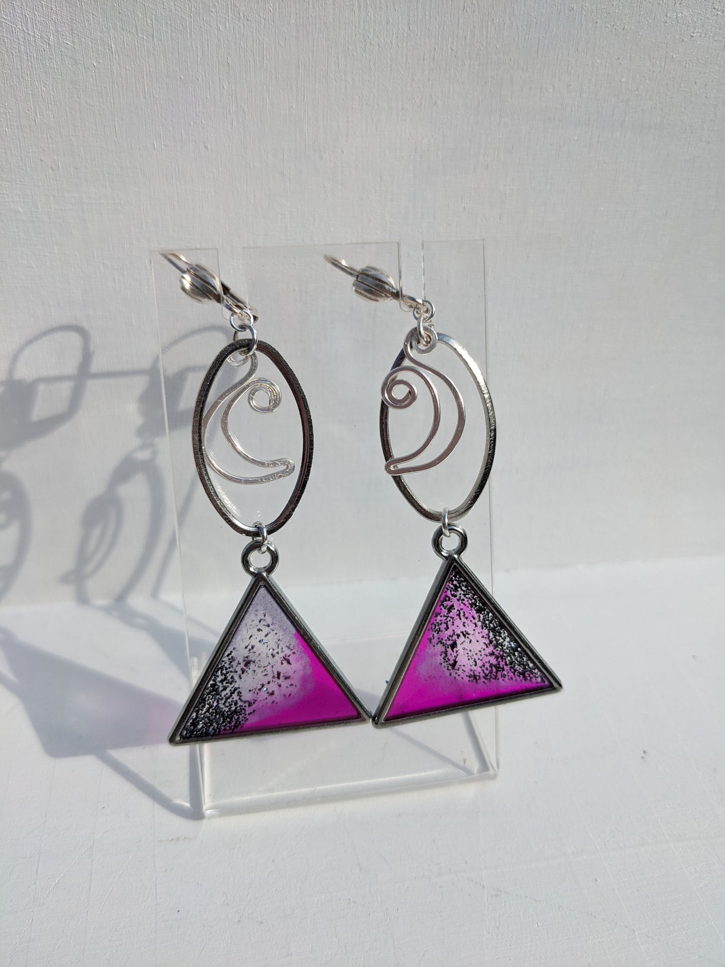 Silver Moon purple triangle earrings