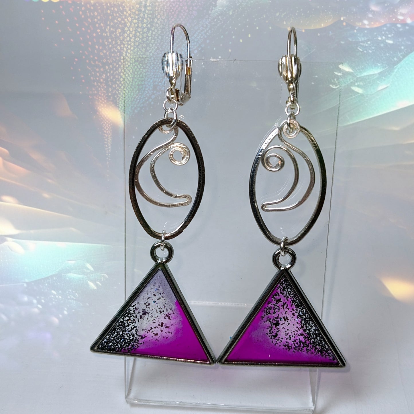 Silver Moon purple triangle earrings