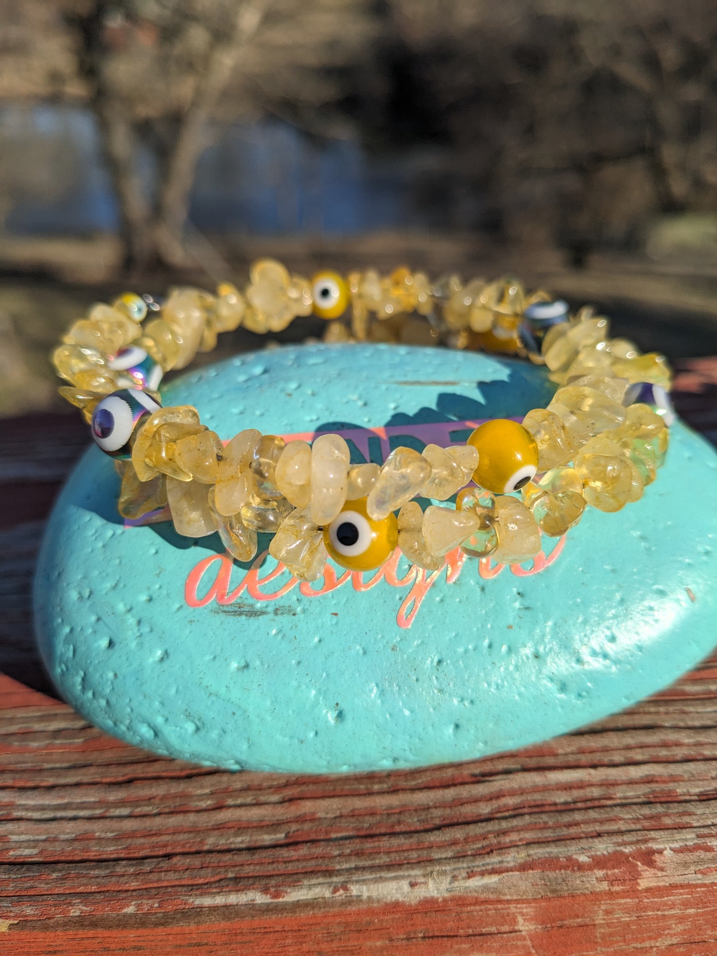 Citrine Crystal Bracelet with Lucky Eye Charms