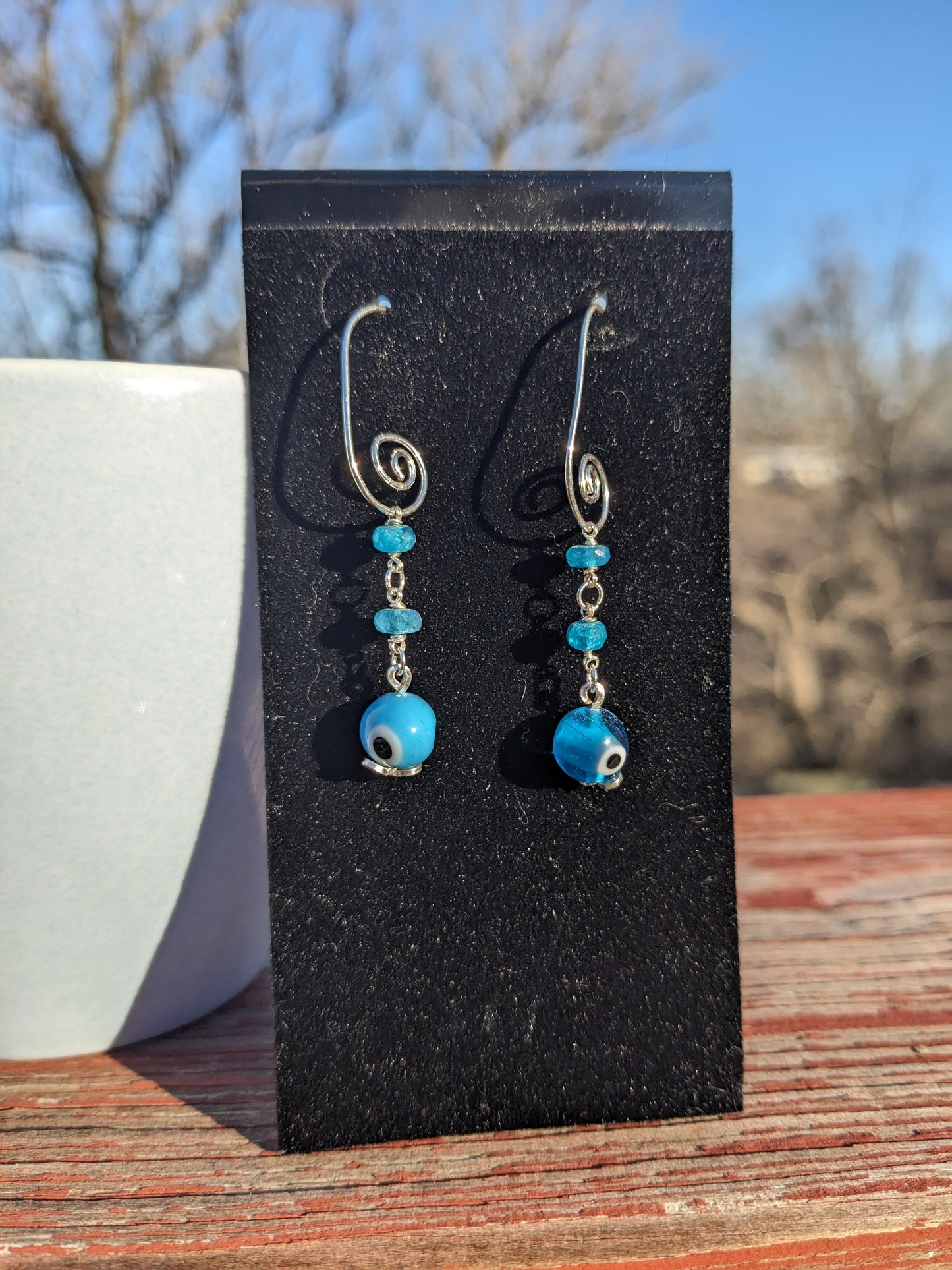 Blue Apetite Evil Eye Dangle Earrings