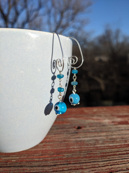Blue Apetite Evil Eye Dangle Earrings
