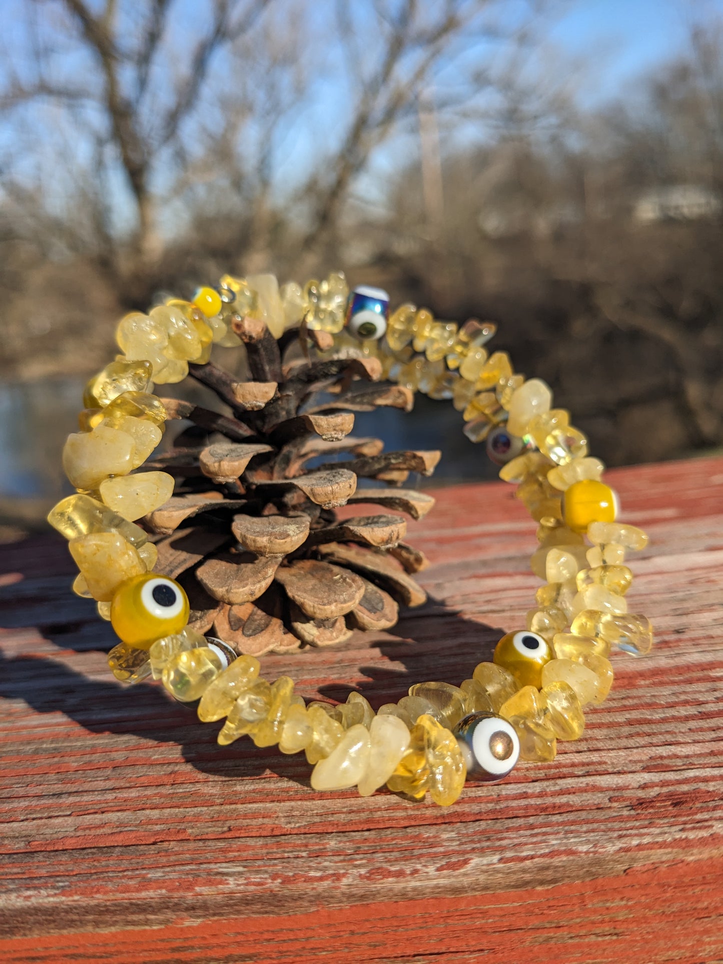 Citrine Crystal Bracelet with Lucky Eye Charms